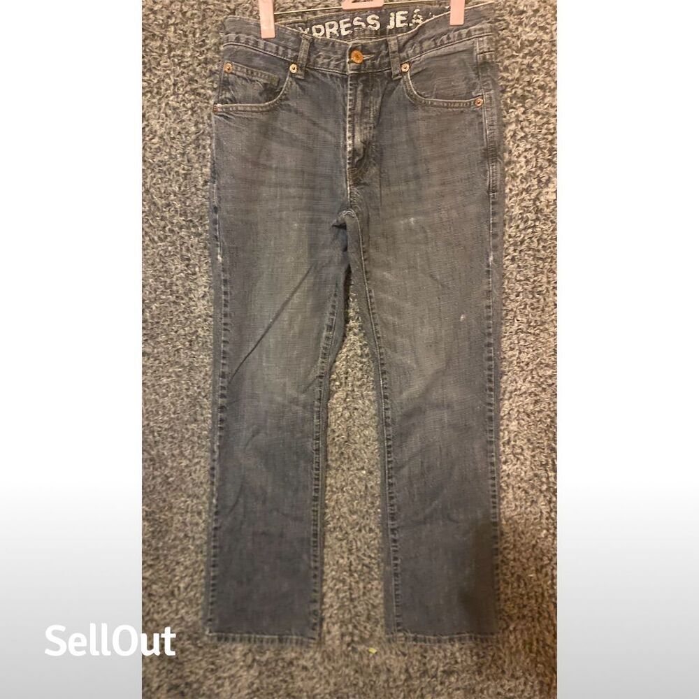 Express Men's Blue Bootcut Jeans Size 30 Distressed Denim